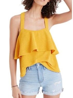 Madewell Yellow Texture & Thread Tiered Tank Top